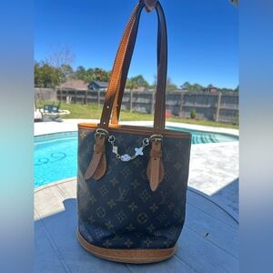 Louis Vuitton Monogram Canvas Bucket Shoulder Bag in Brown and Tan